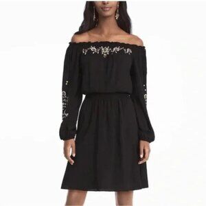 White House Black Market Off The Shoulder Dress Sz Small Floral Embroidery Boho